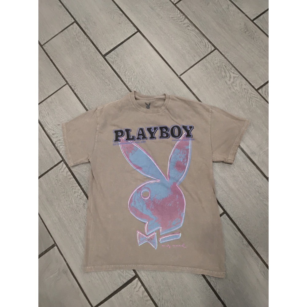 PLAYBOY Bunny Graphic T Shirt Beige Cotton Blend Size M